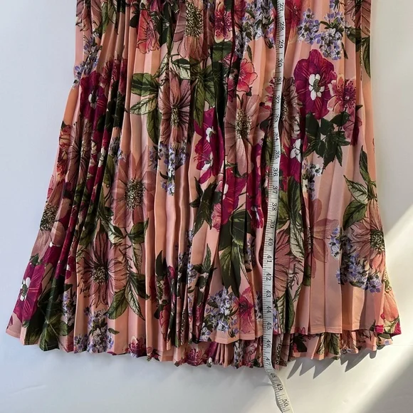 NWT Leith Coral and Pink Floral Midi Dress with Pleated Skirt M - Picture 15 of 15